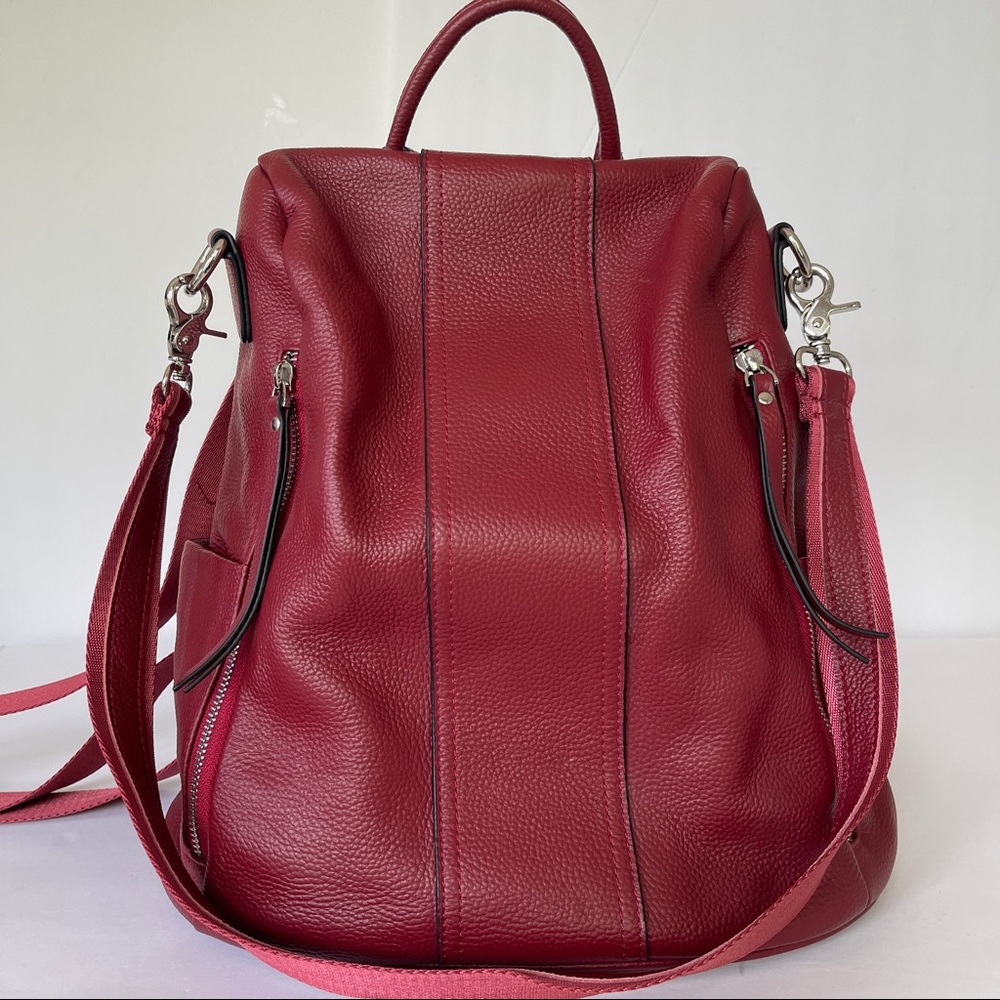 New S-ZONE Leather Backpack Purse Wine Red Antitheft